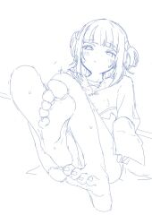 Rule 34 | 1girl, barefoot, feet, foot focus, gawr gura, hololive, hololive english, image sample, kahlua (artist), sitting, sketch, solo, sweat, twintails, twitter sample, virtual youtuber