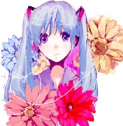 Rule 34 | 1girl, bad id, bad pixiv id, blue hair, expressionless, flower, hatsune miku, iko (i-my-16), looking at viewer, solo, twintails, vocaloid