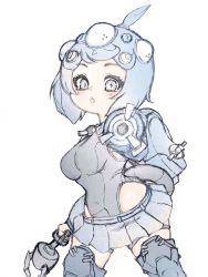 Rule 34 | 1girl, blue eyes, blue hair, ghost in the shell, highres, kemo24v, kemono friends, kemono friends 3, looking at viewer, short hair, simple background, solo, tachikoma type-s (kemono friends), white background
