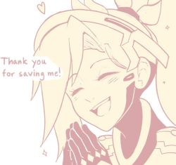 Rule 34 | 1girl, ^ ^, blonde hair, blush, bodysuit, closed eyes, comic, english text, fingers together, halo, heart, long hair, md5 mismatch, mechanical halo, mercy (overwatch), monochrome, open mouth, overwatch, overwatch 1, ponytail, portrait, resized, resolution mismatch, sally (luna-arts), smile, solo, source larger, sparkle, spoken heart, wings