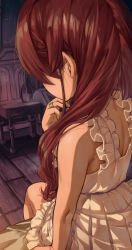 Rule 34 | 1girl, absurdres, bare shoulders, dress, eris greyrat, from behind, has bad revision, has downscaled revision, highres, huge filesize, indoors, jewelry, long hair, md5 mismatch, mushoku tensei, red hair, resolution mismatch, ring, sitting, sleeveless, sleeveless dress, solo, source smaller, torriet, white dress