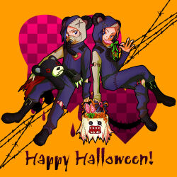 Rule 34 | bakemon, cosplay, digimon, halloween, halloween bucket, halloween costume, heart, hood, looking at viewer, original, porcupamon, porcupamon (cosplay), warumonzaemon