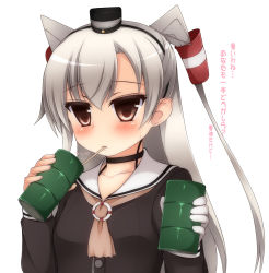 Rule 34 | 10s, 1girl, amatsukaze (kancolle), brown eyes, choker, drinking, drinking straw, hair ornament, hairband, highres, innertube, kantai collection, long hair, looking at viewer, silver hair, solo, swim ring, translated, two side up, zack (haiuinndo)