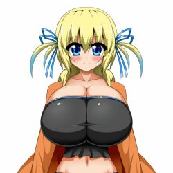Rule 34 | 1girl, animated, animated gif, blonde hair, blue eyes, blush, bouncing breasts, breasts, happy, huge breasts, medium hair, mgear, solo, twintails