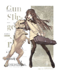 Rule 34 | 1girl, angelica (gunslinger girl), boots, brown eyes, crossover, dog, girls&#039; frontline, guest character, guest fighter, gunslinger girl, hair ribbon, highres, long hair, lu yin, official art, pantyhose, ribbon, smiley face, thighhighs, violin case