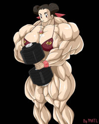 Rule 34 | 1girl, biceps, bikini, black background, breasts, brown hair, covered erect nipples, creatures (company), deltoids, drinking, drinking straw, drinking straw in mouth, dumbbell, game freak, jizzelio, large breasts, muscular, muscular female, nintendo, pectorals, pokemon, pokemon rse, red eyes, roxanne (pokemon), solo, swimsuit, thick thighs, thighs, wristband
