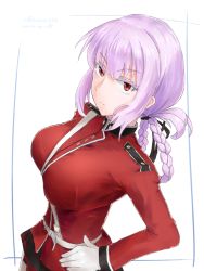 Rule 34 | 1girl, bad id, bad pixiv id, braid, breasts, cowboy shot, fate/grand order, fate (series), florence nightingale (fate), gloves, hand on own hip, large breasts, looking at viewer, military, military uniform, niceratus kiotensis, pantyhose, pink hair, red eyes, single braid, uniform, white gloves