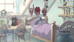 Rule 34 | 10s, 1girl, animated, bed, hair over one eye, little witch academia, lowres, solo, sucy manbavaran, waking up