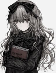 1girl book brown_eyes chan8016 frills gothic_lolita grey_hair highres lolita_fashion mole mole_under_eye original pale_skin solo tareme