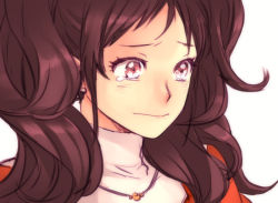 Rule 34 | 1girl, atlus, brown eyes, brown hair, earrings, jewelry, kujikawa rise, long hair, necklace, persona, persona 4, saeuchobab, solo, tears, turtleneck, twintails, wavy hair