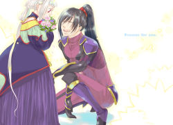 Rule 34 | 00s, black hair, chinese clothes, code geass, couple, flower, happy, li xingke, red eyes, smile, tianzi, white hair