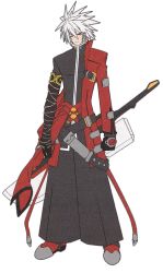 Rule 34 | arc system works, blazblue, bloodedge, green eyes, male focus, ragna the bloodedge, red eyes, white hair
