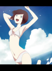 Rule 34 | 1girl, highres, letterboxed, red theme, ruby rose, rwby, short hair, solo, swimsuit