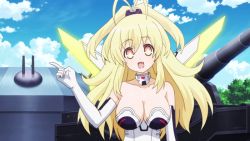 Rule 34 | 10s, 1girl, animated, animated gif, blonde hair, bouncing breasts, breasts, cleavage, large breasts, long hair, mecha musume, neptune (series), pish, solo, yellow eyes, yellow heart (neptune)