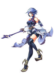 Rule 34 | 1girl, absurdres, aqua (kingdom hearts), armor, armored boots, black shirt, black shorts, black thighhighs, blue eyes, blue hair, boots, breasts, detached sleeves, female focus, fingerless gloves, full body, gloves, grey gloves, highres, keyblade, kingdom hearts, matching hair/eyes, shirt, short hair, shorts, solo, thighhighs