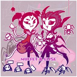 Rule 34 | 2girls, aa2233a, bug, crossover, cup, elise (league of legends), fangs, arthropod girl, league of legends, muffet, multiple girls, silk, smile, spider, spider web, teacup, trait connection, undertale