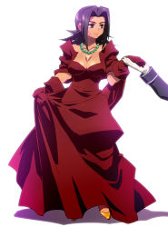 Rule 34 | 1girl, bad id, bad pixiv id, breasts, cleavage, dress, evening gown, facial mark, gloves, gown, jewelry, long dress, moonbay, necklace, red dress, shoes, simple background, skirt hold, solo, taki (nakochan), zoids, zoids chaotic century