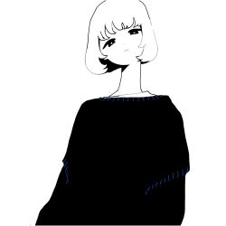 Rule 34 | 1girl, absurdres, black eyes, bob cut, closed mouth, earrings, half-closed eyes, highres, jewelry, long neck, long sleeves, looking at viewer, monochrome, original, short hair, simple background, solo, spot color, sweater, tatamipi, upper body, white background