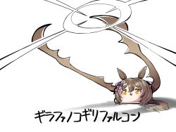 Rule 34 | 1girl, animal ears, bow, brown hair, commentary, hair between eyes, hair bow, highres, horse ears, horse tail, i am shakenoko, multiple hair bows, pink bow, prehensile hair, purple bow, shadow, simple background, smart falcon (umamusume), solo, stag beetle, tail, translated, twintails, umamusume, yellow eyes, yukkuri shiteitte ne