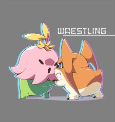 Rule 34 | blue eyes, digimon, lalamon, leaf, looking at another, olympics, patamon, tail, wings, wrestling