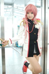 Rule 34 | cosplay, highres, photo (medium), pink hair, shoujo kakumei utena, sword, tenjou utena, uniform, weapon
