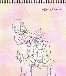 Rule 34 | 1boy, 1girl, age difference, brother and sister, cake, food, one piece, sanji (one piece), siblings, smile, vinsmoke family, vinsmoke reiju