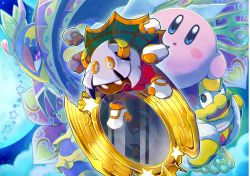 Rule 34 | black skin, colored skin, commentary request, crown, dimension mirror, extra arms, fangs, fur trim, heart, horns, king dedede, kirby, kirby: star allies, kirby: triple deluxe, kirby (series), medium hair, mirror, moon, nintendo, official art, open mouth, pink skin, queen sectonia, rayman limbs, reflection, scarf, silver hair, star (symbol), taranza