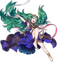 Rule 34 | 1girl, armpits, barefoot, bracelet, braid, feet, fire emblem, fire emblem: three houses, fire emblem heroes, full body, green eyes, green hair, highres, jewelry, long hair, maiponpon, matching hair/eyes, nintendo, official art, open mouth, pointy ears, side braid, solo, sothis (fire emblem), sparkle, teeth, tiara, toes, transparent background, very long hair