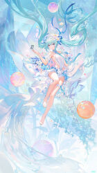 Rule 34 | 1girl, absurdres, aqua hair, atdan, backless outfit, bare shoulders, barefoot, blue eyes, blue hair, blue nails, breasts, bubble, bug, butterfly, flower, full body, hair flower, hair ornament, hair ribbon, hatsune miku, highres, insect, long hair, medium breasts, nail polish, ribbon, sideboob, smile, solo, tagme, thigh strap, twintails, vocaloid, water