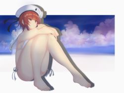 Rule 34 | 1girl, bikini, highres, kantai collection, kenahama, sitting, sky, solo, swimsuit, thighs, z3 max schultz (kancolle)