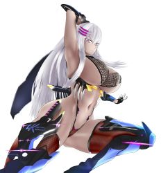 Rule 34 | 1girl, breasts, fishnets, frolaytia capistrano, hair ornament, hairpin, heavy object, highres, huge breasts, knife, long hair, ninja, sheath, silver hair, sword, thighs, weapon