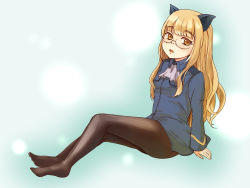 1girl animal_ears blonde_hair cat_ears female_focus glasses legs long_hair military military_uniform mune pantyhose perrine_h._clostermann sitting solo strike_witches world_witches_series yellow_eyes