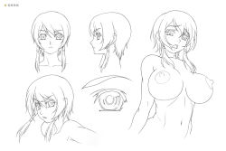 Rule 34 | 1girl, blush, bouncing breasts, breasts, character sheet, curvy, covered erect nipples, female focus, kagami hirotaka, koutetsu no majo anneroze, large breasts, lilith-soft, looking at viewer, moaning, monochrome, multiple views, nipples, nude, official art, otonashi miki, short hair, short twintails, smile, thighs, translation request, twintails, white background