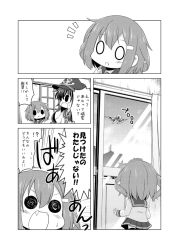 Rule 34 | 0 0, 10s, 2girls, @ @, aircraft, airplane, akatsuki (kancolle), anchor symbol, comic, commentary request, fang, flat cap, greyscale, hair ornament, hairclip, hat, ikazuchi (kancolle), indoors, kadose ara, kantai collection, long sleeves, monochrome, multiple girls, neckerchief, open mouth, pleated skirt, short hair, skirt, sweat, thighhighs, translation request, wavy mouth