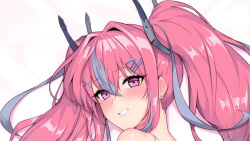 Rule 34 | 1girl, alternate costume, azur lane, bremerton (azur lane), dakimakura (medium), fingerless gloves, gloves, grey hair, halcon, looking at viewer, lying, multicolored hair, on bed, one-piece swimsuit, pink eyes, pink hair, smile, solo, swimsuit, twintails, two-tone hair, upper body