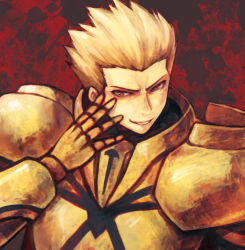 Rule 34 | 1boy, armor, bad id, bad pixiv id, blonde hair, earrings, fate/stay night, fate (series), gilgamesh (fate), haruhito (divineshalt), haruhito (pixiv22545), jewelry, male focus, red eyes, short hair, solo