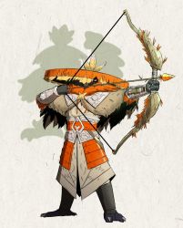 Rule 34 | archery, armor, arrow (projectile), bow, creatures (company), game freak, hat, highres, hisuian decidueye, japanese armor, nintendo, pokemon, straw cape, straw hat, theundeadeel