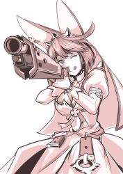 Rule 34 | 1girl, ;q, ahoge, aiming, arc system works, breasts, bridal veil, clover, dress, elphelt valentine, four-leaf clover, gloves, guilty gear, guilty gear xrd, gun, ini (ini tw), monochrome, ms. confille, one eye closed, revolver rifle, rifle, short hair, tongue, tongue out, veil, weapon, wedding dress