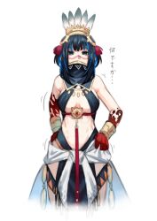 Rule 34 | 1girl, adjusting clothes, black hair, blue hair, breasts, colored inner hair, facial mark, fate/grand order, fate (series), grey eyes, hand on own hip, headdress, high collar, highres, medium breasts, multicolored hair, sash, short hair with long locks, tenochtitlan (fate), tenochtitlan (first ascension) (fate), ugo (artist), white background