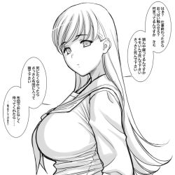 Rule 34 | 10s, 1girl, breasts, commentary request, expressionless, from side, greyscale, heart, kantai collection, large breasts, long hair, long sleeves, looking at viewer, magaki ryouta, monochrome, neckerchief, ooi (kancolle), school uniform, serafuku, sketch, solo, spoken heart, teasing, translation request, upper body, white background