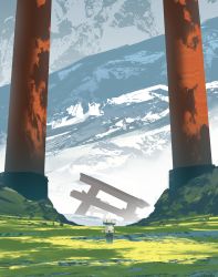 Rule 34 | absurdres, asteroid ill, commentary request, day, highres, iris (asteroid ill), landscape, mountainous horizon, original, outdoors, pillar, scenery, torii