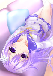 Rule 34 | 1girl, ayame shino, bad id, bad pixiv id, bare legs, breasts, couch, d-pad, d-pad hair ornament, dress, frown, hair ornament, highres, long hair, looking at viewer, lying, medium breasts, nepgear, neptune (series), on back, on couch, panties, pantyshot, sailor dress, solo, underwear, upside-down