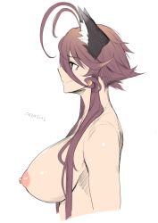 Rule 34 | 1girl, animal ears, breasts, brown hair, large breasts, long hair, red eyes, topless, topless female, yagatake arashi (nekoarashi), yana (nekoarashi)