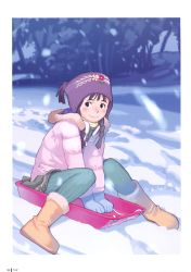 Rule 34 | 1girl, absurdres, blush, braid, child, coat, gloves, hair over shoulder, hat, highres, pantyhose, skirt, smile, snow, snowing, solo, takamichi, twin braids, winter