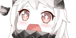 Rule 34 | + +, 10s, 1girl, abyssal ship, close-up, collar, colored skin, enemy aircraft (kancolle), horns, kantai collection, long hair, looking at viewer, nahaki, no nose, northern ocean princess, open mouth, portrait, red eyes, short eyebrows, simple background, sparkling eyes, symbol-shaped pupils, white background, white hair, white skin