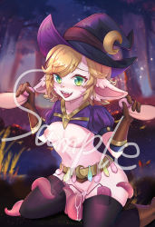 Rule 34 | 2boys, bad id, bad pixiv id, belt, bewitching tristana, black headwear, black legwear, blonde hair, blurry, blurry background, blush, boots, brown footwear, brown gloves, commentary request, condom, condom belt, crescent, cum, facial mark, fangs, furry, furry female, furry with non-furry, gloved handjob, gloves, green eyes, handjob, hat, highres, interspecies, league of legends, looking at viewer, maxin (xinzhisuozai), medium hair, multiple boys, multiple condoms, nipples, pale skin, penis, puffy short sleeves, puffy sleeves, sample watermark, short sleeves, sitting, tentacles, thighhighs, tongue, tongue out, tristana, used condom, vibrator cord, wariza, watermark, whisker markings, witch hat