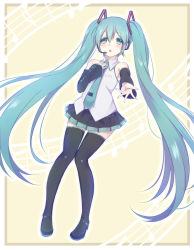 Rule 34 | 1girl, bare shoulders, black footwear, black skirt, black sleeves, black thighhighs, boots, collared shirt, commentary request, detached sleeves, green eyes, green hair, green necktie, hair between eyes, hair ornament, hatsune miku, headphones, headset, highres, hitotsuki no yagi, long hair, long sleeves, looking at viewer, necktie, outstretched arm, parted lips, pleated skirt, round teeth, shirt, skirt, sleeveless, sleeveless shirt, sleeves past wrists, solo, teeth, thigh boots, thighhighs, tie clip, twintails, upper teeth only, very long hair, vocaloid, white shirt