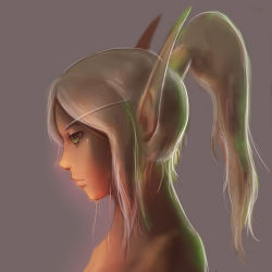 Rule 34 | 1girl, blood elf (warcraft), elune (artist), green eyes, long hair, lowres, ponytail, simple background, warcraft, white hair, world of warcraft