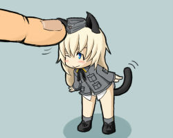 Rule 34 | 1girl, animal ears, bad id, bad pixiv id, cat ears, cat tail, chibi, hat, helma lennartz, military, military uniform, mini person, minigirl, solo focus, strike witches, strike witches: suomus misfits squadron, tail, uniform, uno ichi, world witches series