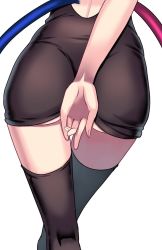 Rule 34 | 1girl, arm behind back, ass, ass focus, asymmetrical wings, backless outfit, bare back, black dress, black thighhighs, blue wings, dress, from behind, gorota, houjuu nue, miniskirt, red wings, short dress, skirt, thighhighs, touhou, wings